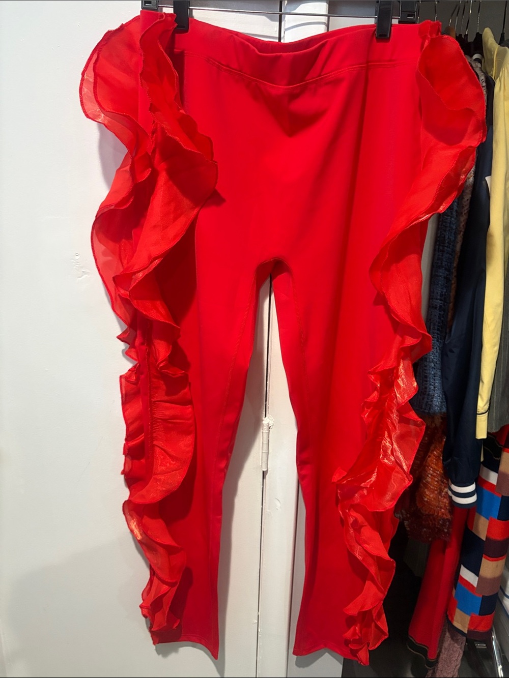 AKIRA Red Ruffle Side Pants